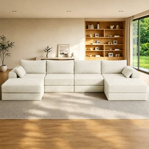 English Elm Upholstered U-Shaped Modular Sectional in Corduroy for Open Living Spaces White W3975S00186