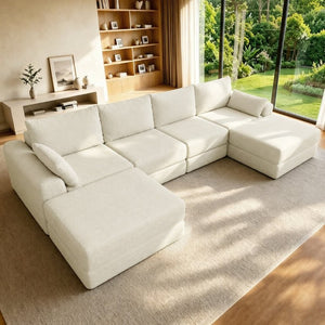 English Elm Upholstered U-Shaped Modular Sectional in Corduroy for Open Living Spaces White W3975S00186
