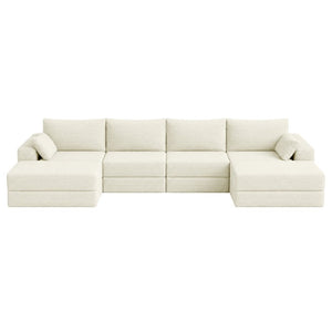 English Elm Upholstered U-Shaped Modular Sectional in Corduroy for Open Living Spaces White W3975S00186