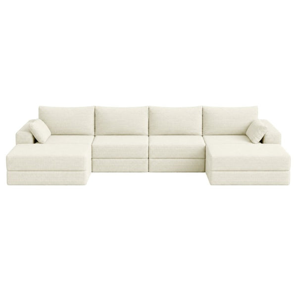 English Elm Upholstered U-Shaped Modular Sectional in Corduroy for Open Living Spaces White W3975S00186