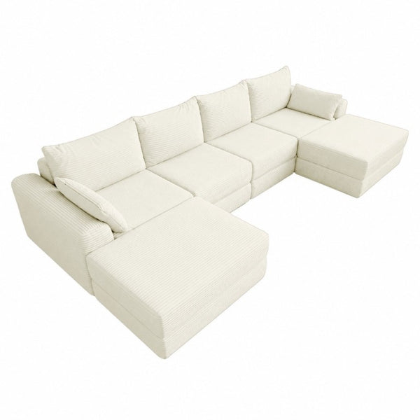English Elm Upholstered U-Shaped Modular Sectional in Corduroy for Open Living Spaces White W3975S00186