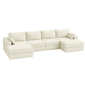 English Elm Upholstered U-Shaped Modular Sectional in Corduroy for Open Living Spaces White W3975S00186