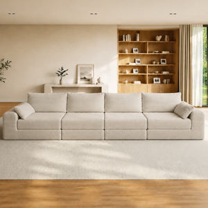 English Elm Sectional Modular U Shaped Corduroy Floor Sofa with Deep Foam Seating for Loft Living Camel W3975S00187