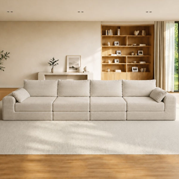 English Elm Sectional Modular U Shaped Corduroy Floor Sofa with Deep Foam Seating for Loft Living Camel W3975S00187