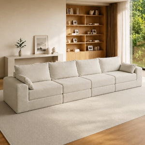 English Elm Sectional Modular U Shaped Corduroy Floor Sofa with Deep Foam Seating for Loft Living Camel W3975S00187