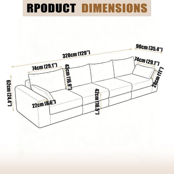 English Elm Sectional Modular U Shaped Corduroy Floor Sofa with Deep Foam Seating for Loft Living Camel W3975S00187