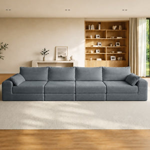 English Elm Sectional Modular U Shaped Corduroy Floor Sofa with Deep Foam Seating for Loft Living Grey W3975S00188