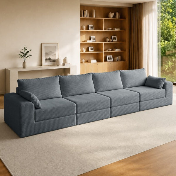 English Elm Sectional Modular U Shaped Corduroy Floor Sofa with Deep Foam Seating for Loft Living Grey W3975S00188