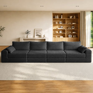 English Elm Sectional Modular U Shaped Corduroy Floor Sofa with Deep Foam Seating for Loft Living Black W3975S00189
