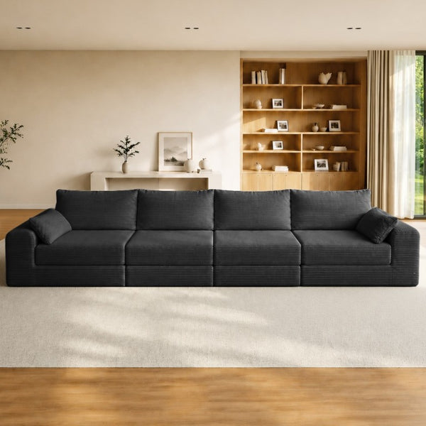 English Elm Sectional Modular U Shaped Corduroy Floor Sofa with Deep Foam Seating for Loft Living Black W3975S00189