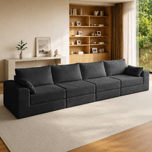 English Elm Sectional Modular U Shaped Corduroy Floor Sofa with Deep Foam Seating for Loft Living Black W3975S00189