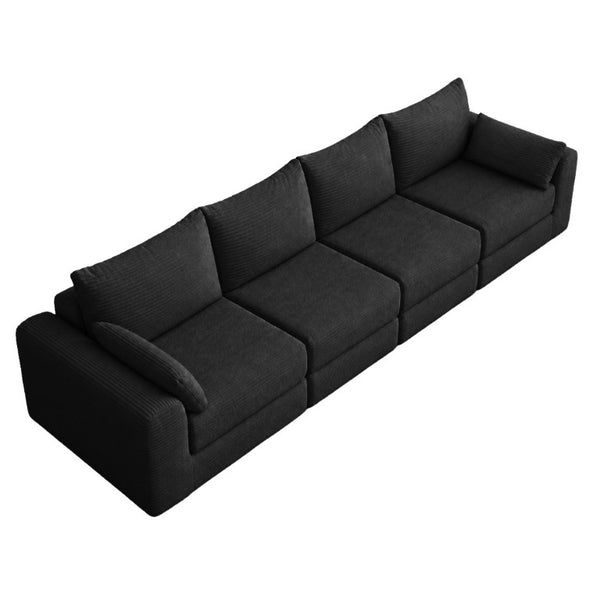 English Elm Sectional Modular U Shaped Corduroy Floor Sofa with Deep Foam Seating for Loft Living Black W3975S00189