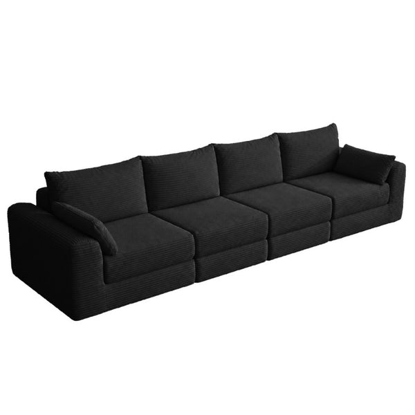 English Elm Sectional Modular U Shaped Corduroy Floor Sofa with Deep Foam Seating for Loft Living Black W3975S00189