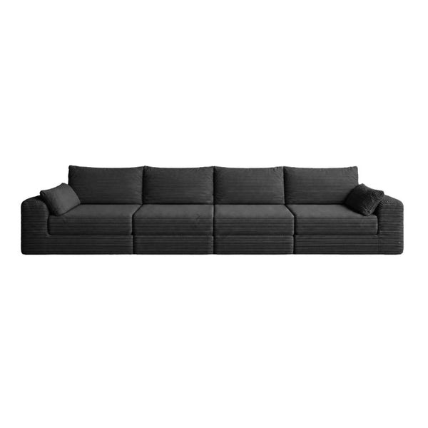 English Elm Sectional Modular U Shaped Corduroy Floor Sofa with Deep Foam Seating for Loft Living Black W3975S00189