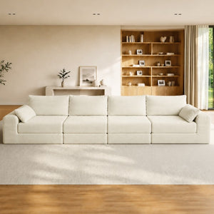 English Elm Sectional Modular U Shaped Corduroy Floor Sofa with Deep Foam Seating for Loft Living Beige W3975S00190