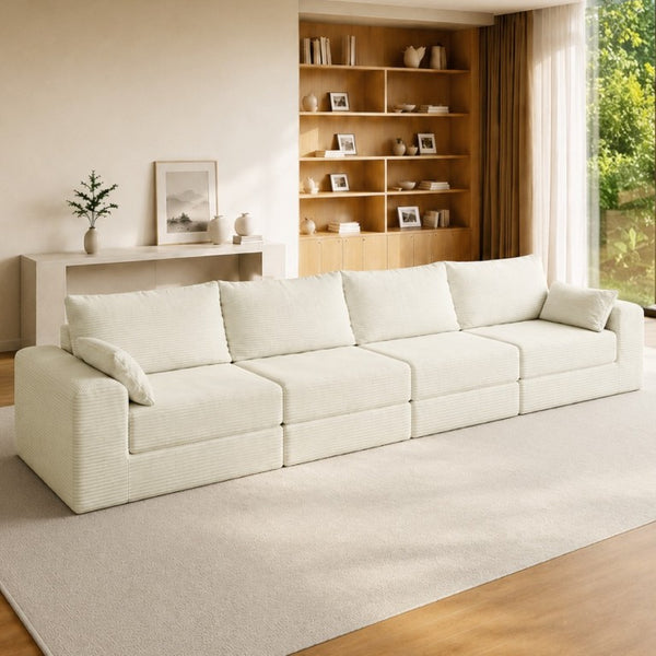 English Elm Sectional Modular U Shaped Corduroy Floor Sofa with Deep Foam Seating for Loft Living Beige W3975S00190