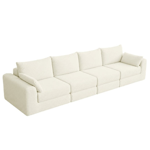 English Elm Sectional Modular U Shaped Corduroy Floor Sofa with Deep Foam Seating for Loft Living Beige W3975S00190