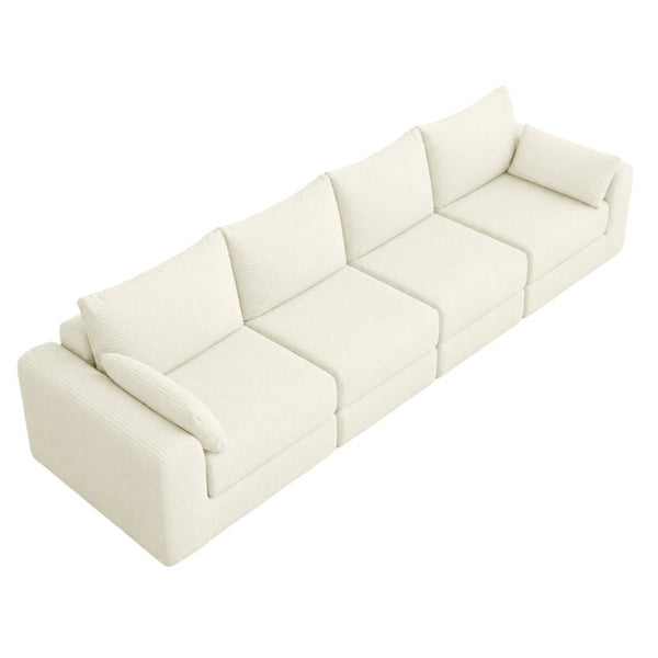 English Elm Sectional Modular U Shaped Corduroy Floor Sofa with Deep Foam Seating for Loft Living Beige W3975S00190
