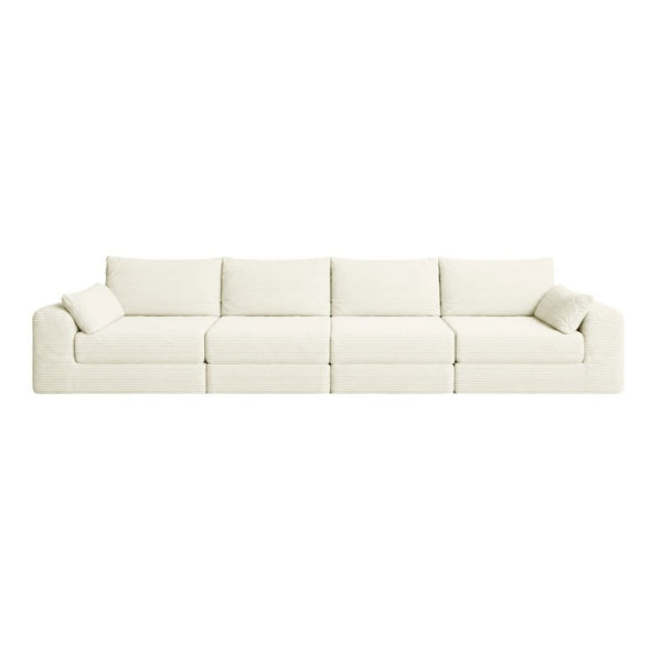 English Elm Sectional Modular U Shaped Corduroy Floor Sofa with Deep Foam Seating for Loft Living Beige W3975S00190