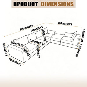 English Elm L Shaped Modular Floor Sectional Corduroy Sofa with Deep Seating and Four Pillows Camel W3975S00191