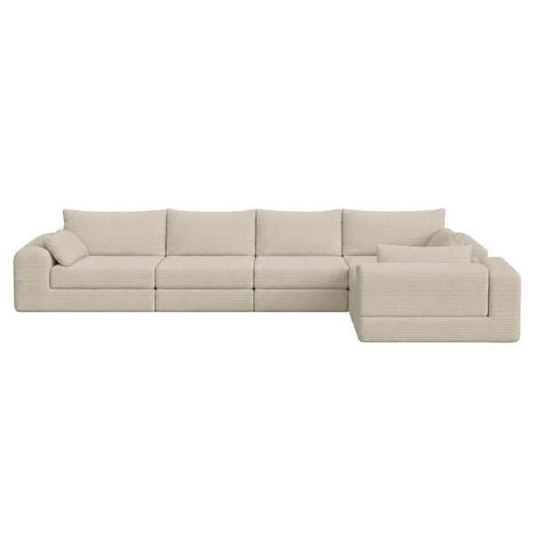 English Elm L Shaped Modular Floor Sectional Corduroy Sofa with Deep Seating and Four Pillows Camel W3975S00191