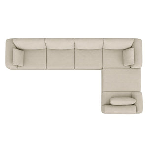 English Elm L Shaped Modular Floor Sectional Corduroy Sofa with Deep Seating and Four Pillows Camel W3975S00191