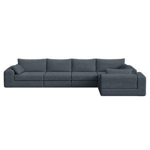 English Elm L Shaped Modular Floor Sectional Corduroy Sofa with Deep Seating and Four Pillows Grey W3975S00192