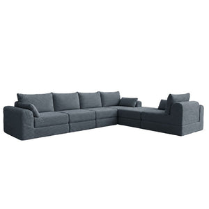English Elm L Shaped Modular Floor Sectional Corduroy Sofa with Deep Seating and Four Pillows Grey W3975S00192