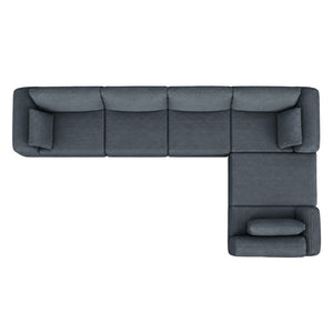 English Elm L Shaped Modular Floor Sectional Corduroy Sofa with Deep Seating and Four Pillows Grey W3975S00192