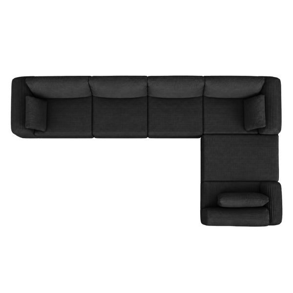 English Elm L Shaped Modular Floor Sectional Corduroy Sofa with Deep Seating and Four Pillows Black W3975S00193