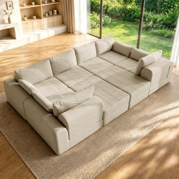 English Elm U Shaped Modular Floor Sectional Sofa in Corduroy with Deep Lounge Seating W3975S00195