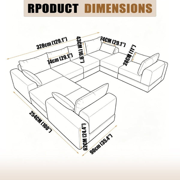 English Elm U Shaped Modular Floor Sectional Sofa in Corduroy with Deep Lounge Seating W3975S00195
