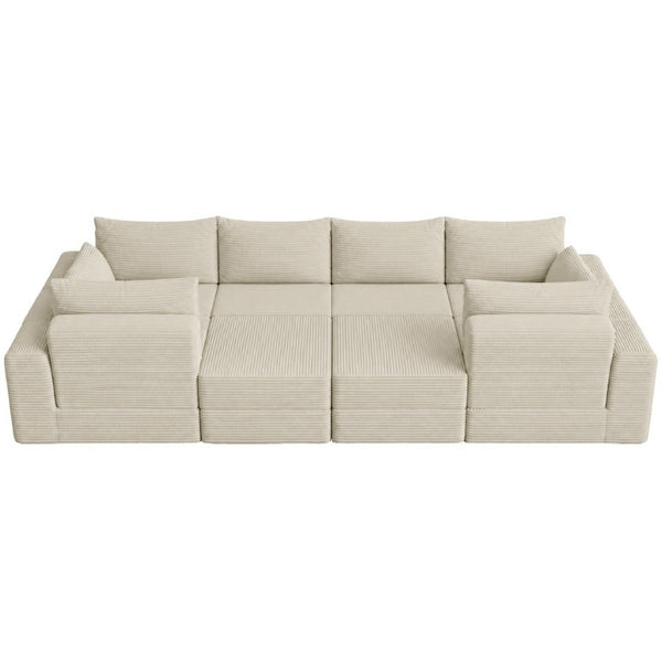 English Elm U Shaped Modular Floor Sectional Sofa in Corduroy with Deep Lounge Seating W3975S00195