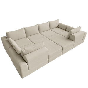 English Elm U Shaped Modular Floor Sectional Sofa in Corduroy with Deep Lounge Seating W3975S00195