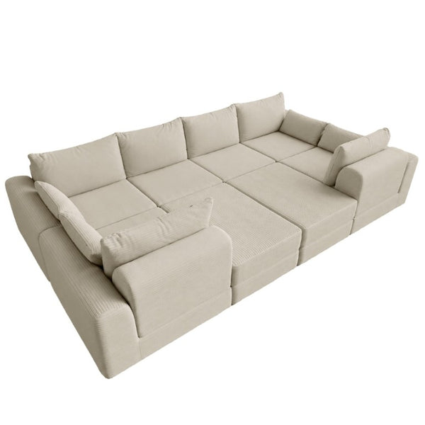 English Elm U Shaped Modular Floor Sectional Sofa in Corduroy with Deep Lounge Seating W3975S00195