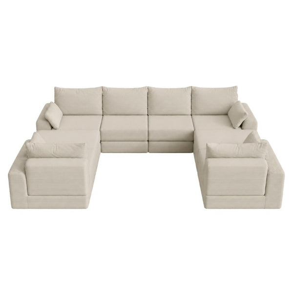 English Elm U Shaped Modular Floor Sectional Sofa in Corduroy with Deep Lounge Seating W3975S00195