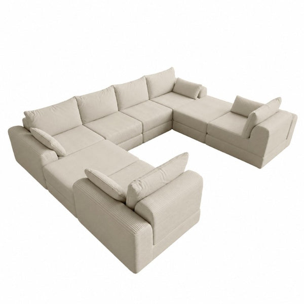English Elm U Shaped Modular Floor Sectional Sofa in Corduroy with Deep Lounge Seating W3975S00195