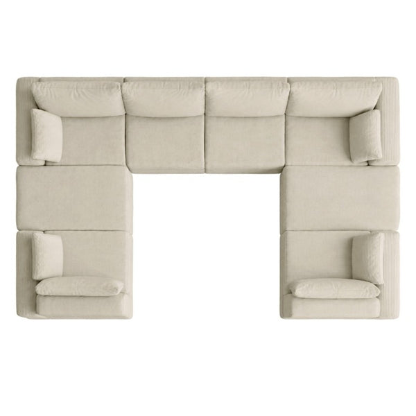 English Elm U Shaped Modular Floor Sectional Sofa in Corduroy with Deep Lounge Seating W3975S00195