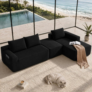 English Elm 104 Inch Modular U-Shape Sectional in Corduroy Deep Seating Sofa for Living Room Black Right W3975S00197