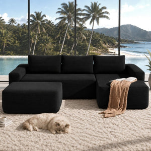 English Elm 104 Inch Modular U-Shape Sectional in Corduroy Deep Seating Sofa for Living Room Black Right W3975S00197