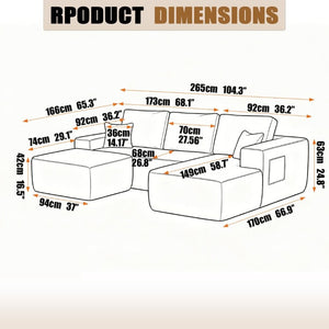 English Elm 104 Inch Modular U-Shape Sectional in Corduroy Deep Seating Sofa for Living Room Black Right W3975S00197