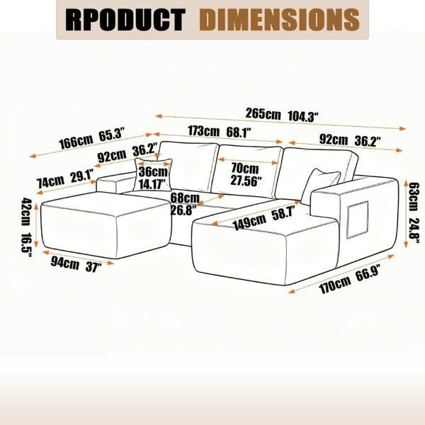 English Elm 104 Inch Modular U-Shape Sectional in Corduroy Deep Seating Sofa for Living Room Black Right W3975S00197