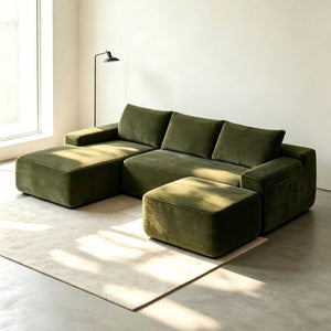 English Elm 96.9''Cloud Modular U-Shaped Sectional Corduroy Sofa Deep Sink Seating for Living Room Green Left W3975S00198