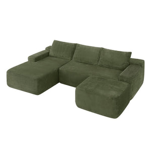 English Elm 96.9''Cloud Modular U-Shaped Sectional Corduroy Sofa Deep Sink Seating for Living Room Green Left W3975S00198