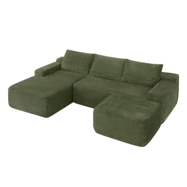 English Elm 96.9''Cloud Modular U-Shaped Sectional Corduroy Sofa Deep Sink Seating for Living Room Green Left W3975S00198