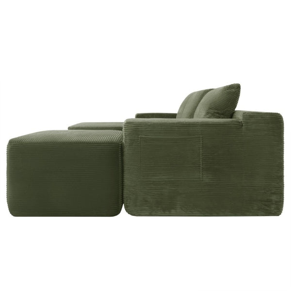 English Elm 96.9''Cloud Modular U-Shaped Sectional Corduroy Sofa Deep Sink Seating for Living Room Green Left W3975S00198