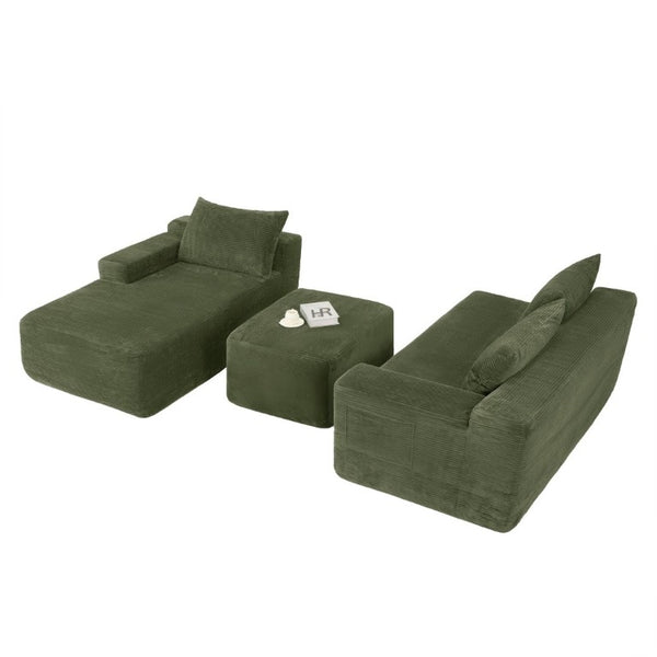 English Elm 96.9''Cloud Modular U-Shaped Sectional Corduroy Sofa Deep Sink Seating for Living Room Green Left W3975S00198