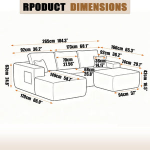 English Elm 96.9''Cloud Modular U-Shaped Sectional Corduroy Sofa Deep Sink Seating for Living Room Green Left W3975S00198