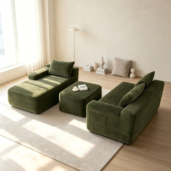 English Elm 96.9''Cloud Modular U-Shaped Sectional Corduroy Sofa Deep Sink Seating for Living Room Green Left W3975S00198