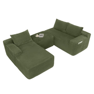 English Elm 96.9''Cloud Modular U-Shaped Sectional Corduroy Sofa Deep Sink Seating for Living Room Green Left W3975S00198